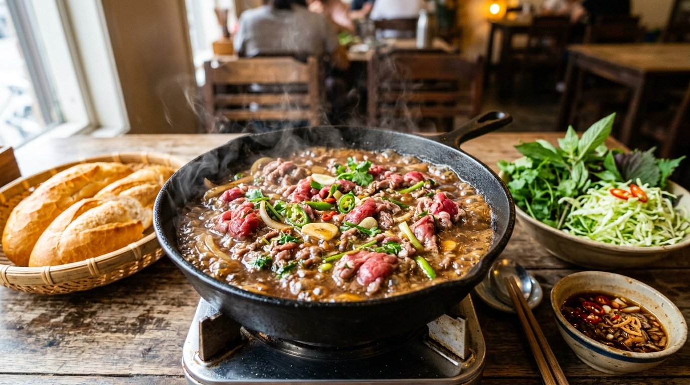 Món bò nhúng me sốt bơ bánh mì trứ danh Buôn Ma Thuột tại Cà Te Quán