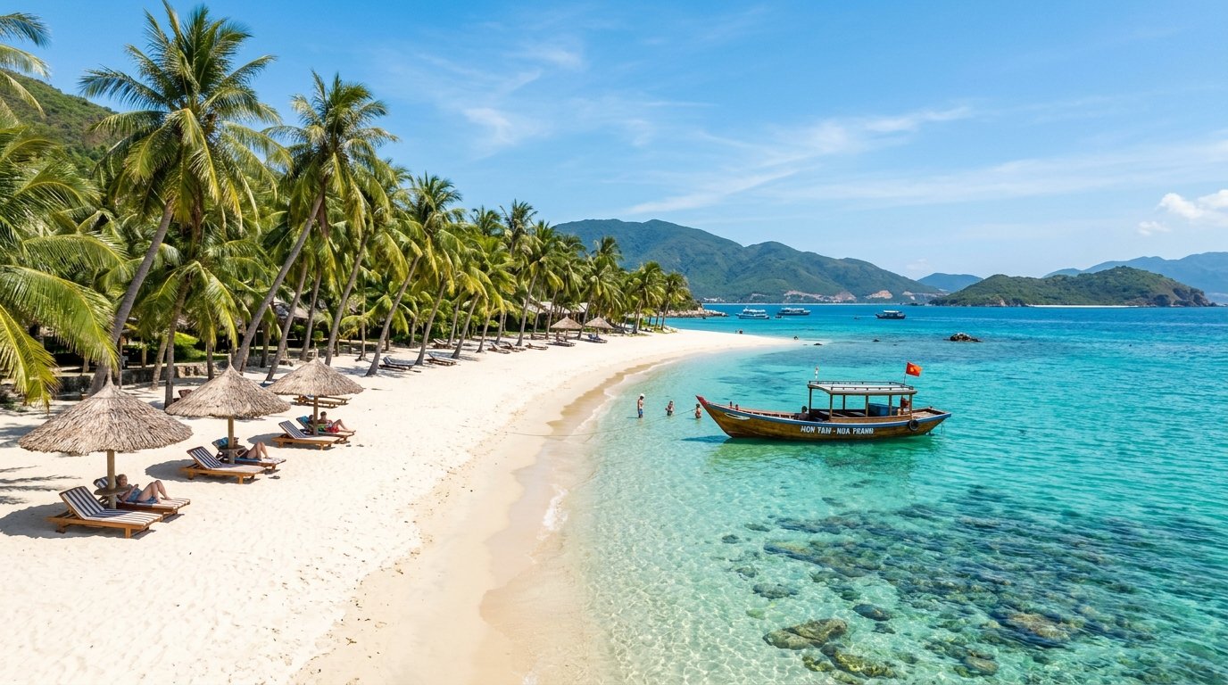Bãi biển Hòn Tằm Nha Trang cát trắng nước ngọc bích resort nghỉ dưỡng
