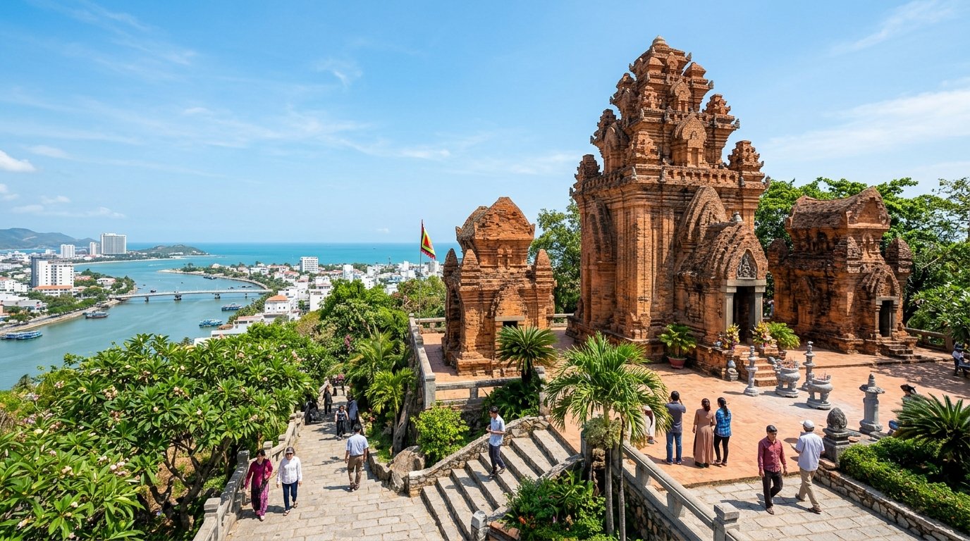 Tháp Bà Ponagar Nha Trang di tích kiến trúc Chăm Pa cổ kính trên đồi Cù Lao