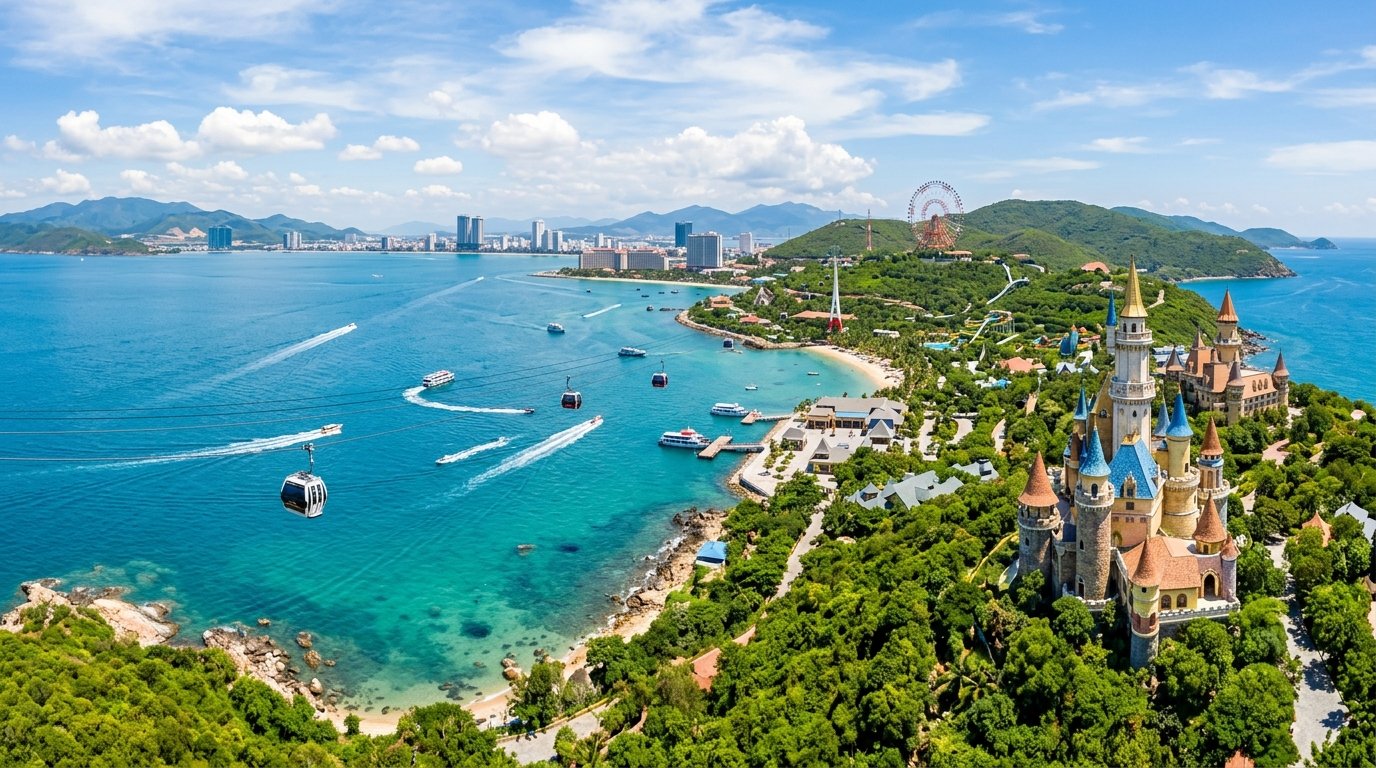 VinWonders Nha Trang đảo Hòn Tre cáp treo vượt biển vịnh Nha Trang